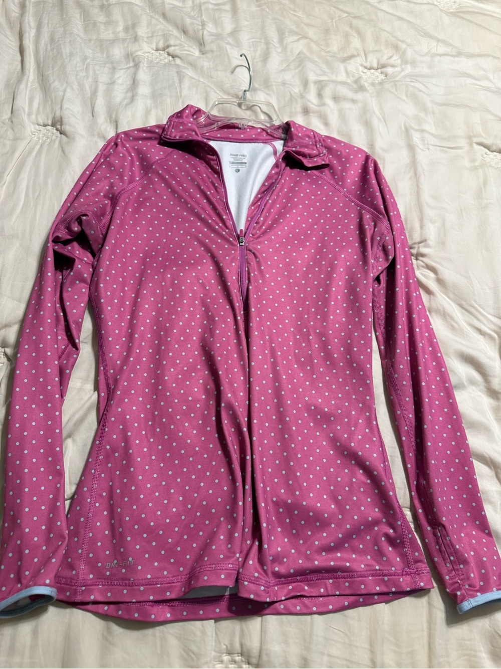 Nike Pro Pink Polka Dot Half-Zip Performance Top